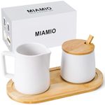 MIAMIO - Sugar and Cream Serving Set with Lid and Spoon/Ceramic Coffee Bar Accessories - Microwave & Dishwasher Safe (White)