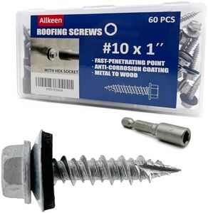 Allkeen #10 x 1" Hex Head Sheet Metal Roof Screws, Rustpert Coating Metal to Wood siding Screws, 60 Pieces