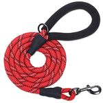 VIVAGLORY Strong Rope Dog Lead, with Thick Neoprene Padded Handle, 180CM Reflective Leash Lead for Training Medium Large Dogs, Red