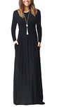 AUSELILY Women Long Sleeve Loose Plain Plus Size Maxi Dresses Casual Long Dresses with Pockets (Black,2XL)