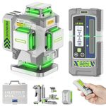 Huepar Pro Laser Level with Receiver, Outdoor 4 * 360° Self Levelling Laser Leveler, High Accuracy Professional Green Laser Level with Rechargeable Li-ion Battery, Multifunctional Stand and Hard Case