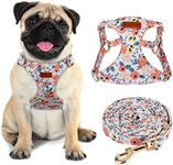 chede No Pull Floral Pattern Dog Harness- Lightweight and Soft Harness, Adjustable Small Harness Leash Set, with Leash, Suitable for Puppy Medium-Sized (S, Orange Rose)