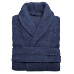 Linum Home Textiles Unisex Herringbone Weave Bathrobe Premium 100% Authentic Turkish Cotton Hotel Collection Robe, Large/X-Large, Midnight Blue