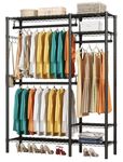 CAVSOIR Clothes Rack Garment Rack Heavy Duty Wire Clothing Rack for Hanging Clothes, Adjustable Wardrobe Closet Rack with 3 Hanging Rods Free Standing Closet Wardrobe, 44.9"L x 16.5"W x 76.4"H (Black)