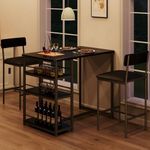 GarveeHome Dining Table Set for 2, Counter Height Kitchen Table with 2 Upholstered Bar Stools, Dining Table and Chairs Set with Storage Shelves, for Small Space, Apartment, Studio, Retro Black