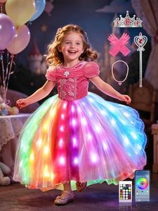 UPORPOR Princess Costume for Girls, Light Up Toddler Princess Dress with APP Control with Music Syncs Model for 3-9 birthday