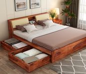 AMBICA WOODMART Sheesham Wood King Size Bed with 4 Drawer Storage Solid Wooden Cot Bed Double Bed Furniture Elegant and Functional Bedroom Living Room Home Palang | (4 Drawer Storage (Honey Finish))