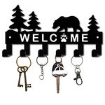 CREATCABIN Metal Key Holder Black Key Hooks Wall Mount Hanger Decor Iron Hanging Organizer Rock Decorative 6 Hooks Welcome Bear for Home Housewarming Gift Entryway Cabinet Hat Towel 10.6 x 5.5inch