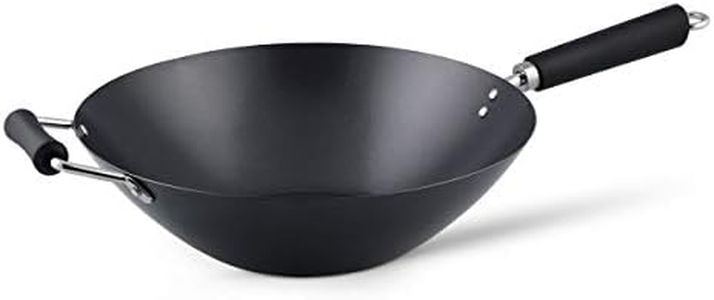 Ken Hom Carbon Steel Wok, 35cm, Excellence, Induction Hobs Suitable/Metal Tool Safe/Phenolic Handle, KH435001