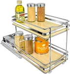 LYNK PROFESSIONAL® Élite™ Pull Out Spice Rack Organizer for Inside Kitchen Cabinets - 6-1/4 inch Wide - Slide Out Drawer – Wood/Chrome Sliding Spice Cabinet Organization Shelf Racks - 2 Tier