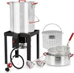 Garvee 30 QT Turkey Deep Fryer and 10 QT Fish Fryer Cooker Set, 38000 BTU Outdoor Propane Aluminum Crawfish Boiler with Adjustable 0-10 PSI Regulator, Stand for 20 Lbs Turkey