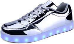 MILEADER Adult LED Shoes Unisex Light Up Shoes Low-Top LED Shoes for Women and Men USB Rechargeable Flashing Sneakers with Remote Control Silver Size: 9.5 Women/8 Men