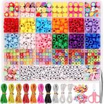 cridoz Bead Bracelet Making Kit, Bead Kits for Bracelets Making with Pony Beads, Polymer Fruit Clay Beads, Charm Beads, Letter Beads for Bracelets and Jewelry Making