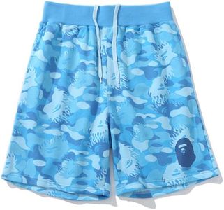 Men's Shark Camo Shorts Fashion Casual Athletic Pants Jogger (Blue,M,Medium)