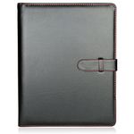 H&S A4 Portfolio Folder with Ring Binder Mechanism - with 40 plastic A4 Document pockets - Black Faux Leather Conference Folder