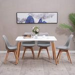 HomJoy Dining Table and 4 Chairs Set, Modern Design PU Seat Lounge Chair and Rectangular Kitchen Table with Solid Wood Legs (Grey * 4 + 120cm Table)