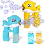 JOYIN 2 Bubble Guns Whale Bubble Maker LED Automatic with 4 Bubble Refill Solutions, Bubble Gun, Bubbles Blaster Blower Included Batteries for Kids, Toddlers Summer Fun Outdoor Toy, Party Favor