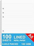 A5 Lined Refills Paper for Filofax Planner/Binders/Organizer, 6 Hole Punched Loose Leaf Paper, 100 Sheets/200 Pages, 100gsm, White, 148 x 210mm