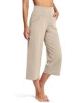 Promover Capri Pants for Women Wide Leg Yoga Pants with Pockets High Waist Casual Crop Lounge Pants (Capris-Light Khaki, M)