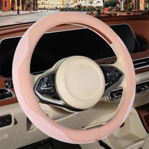 Binsheo Nappa Leather Pink Steering Wheel Cover, Advanced Microfiber Leather Non-Slip Breathable Fabric, Warm in Winter and Cool in Summer, Universal 15 inch