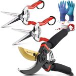 Kynup Garden Secateurs, 3 Pack Professional Garden Secateurs Kit with Garden Gloves, Bypass Pruning Shears for Plants, Gardening, Trimming, Garden Tool