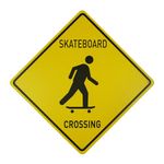 BTHUKO Skateboarder Crossing Sign Zone Xing | Indoor/Outdoor | 12" Metal Sign Sport Skateboarding Skateboard Wheels