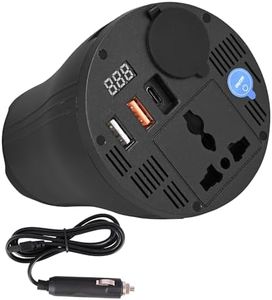 AllExtreme 160W Car Power Inverter 14V DC to 110V AC Laptop Charger with Cigarette Lighter Socket Type C QC3.0 5V 2.4A USB Port 150W Universal Outlet Smart LED Digital Display (Black, 1Pc)