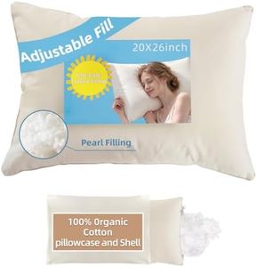 LOFE® Adjustable Organic Pillow 20x26-100% Organic Cotton Pillowcase & Shell, Non-Toxic Pearl Filling, Organic Pillow for Side Sleepers, Neck Pain Relief, Machine Washable, Bedroom&Travel&Couch