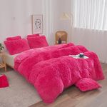 XeGe Plush Faux Fur Duvet Cover Twin Size, Luxury Shaggy Fluffy Hot Pink Comforter Cover 1 PC, Soft Furry Fuzzy Velvet Bedding with Zipper Closure for Bedroom (Twin, Hot Pink)