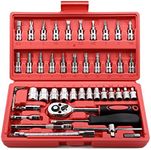 Egofine 46 Pieces 1/4" Drive Socket Set&Tool Sets, Ratchet Wrench Set with Bit Socket Set Metric and Extension Bar for DIY, Car Repair and Household with Storage Case