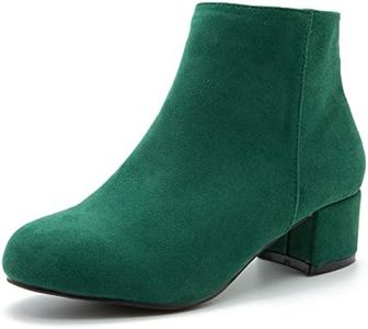 LIURUIJIA Booties for Women Low Heel Suede Ankle Boots Lined Winter Short Dress Boots Green 37(37/US6.5)