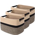 MicroIdeas Storage Basket, Woven Storage Baskets, Cotton Rope Basket for Organizing, Towel Baskets for Bathroom, Black Brown (3 Pack)