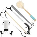 Vive 6 Piece Hip and Knee Replacement Kit - Surgery Recovery Set - Handicap Aid, Leg Loop Lifter, Reacher Grabber, Long Handle Shoe Horn, Shower Loofah Scrubber, Sock Assist, Dressing Stick