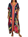 Bsubseach Women Plus Size Kaftan Dress Swimsuit Cover Up V Neck Loungewear Caftan Maxi Dresses Dark Navy