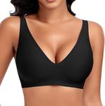 DOCUMO Deep V Bras for Women No Underwire Comfort Wireless Bralettes Adjustable Sleep Seamless Plunge Bra with Bra Extender(Black,Medium)