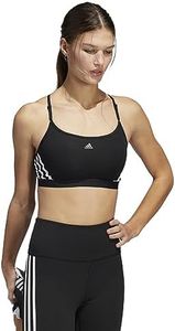 adidas Women's Performance Aeroreact 3-Stripes Light-Support Training Bra, Black/White, Small (D-DD Cup)