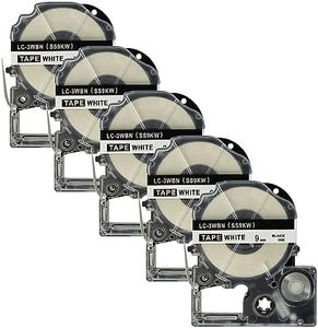 vhbw 5x cassette à bande cartouche 9mm pour imprimante d´étiquette Epson LabelWorks LW-700, LW-300, LW-400, LW-500, LW-900P remplace LC-3WBN, SS9KW.