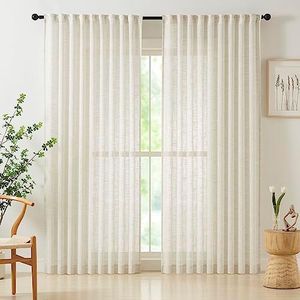 Linen Semi Sheer Curtains for Living Room 90inch Natural Farmhouse Curtain Panels for Bedroom Office Rustic Privacy Curtain Drapes for Kitchen Dining Room Pencil Pleat Beige 54"w 2 Panels