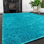 Small Teal Blue Shaggy Lounge Living Room Rug Modern Soft Plain Fluffy Bedroom Carpets Hallway Children's Mat Area Rugs 61cm x 111cm