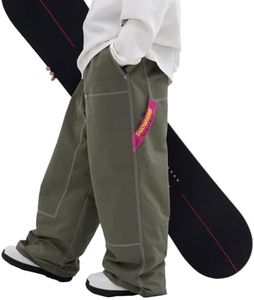 SNOWVERB Womens Mens Baggy 15K Waterproof Streetwear Snowboard Ski Pants Inner Thigh Vents Gaiters Loose Fit Pants Army Green