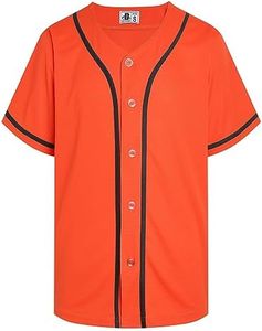 DEHANER Plain Blank Baseball Jerseys for Men Women Adult Hip Hop Hipster Button Down Shirts Sports Uniforms Outfits, Black Stripe-orange Jersey, 3X-Large