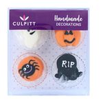 Culpitt Halloween Cake Decorations, Ghost, Pumpkin, Gravestone and Spider Cupcake Decorations, Edible Sugar Cake Toppers – Pack of 12