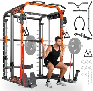 YOLEO Smith Machine with Independent Dual-Pulley System, 1700LBS Adjustable Cable Crossover Squat Rack, Multi-Functional Power Cage for Home Gym with More Workout Equipment LAT Pulldown Bar & Dip Bar