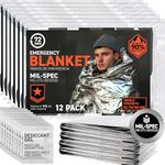 72 HRS (Pack of 12) MIL-SPEC 137 × 224 cm Emergency Blanket-Mylar Blanket, Thermal Blanket Emergency, Waterproof, Retains 90% Body Heat for Winter Camping, Hiking, First Aid, Extreme Weather