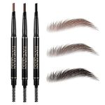 Go Ho 3 PCS Eyebrow Pen(Dark Brown,Brown,Black),Smooth Gel Eyebrow Pencil with Brush,Dual-sided Mechanical Brow Pen,Natural-Looking,Long Lasting Draws Brow Hairs Shapes,Defines,Fills Eyebrow Makeup