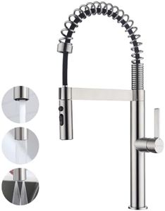 Decaura WELS Pull Down Kitchen Mixer Taps High-arc Metal 3-Mode Pull-Out Sprayer Laundry Mixer Tap 360° Swivel Sink Faucet Lead-Free (Brushed Nickel)