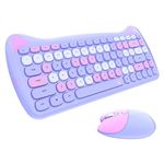 Bewinner Cat Keyboard - 2.4G Keyboard and Mouse Combo, Cute Cat Shape Low Power Technology Gaming Keyboard for Desktop Laptop Conference Tablet(Purple)