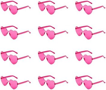 KINBOM 12pcs Heart Shaped Rimless Sunglasses, Love Heart Transparent Sunglasses Candy Color Eyewear for Women Party Cosplay, Rose Red