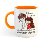 ASHVAH I Love You I Fall More Feeply in Love with You Every Single Day Ceramic Coffee Mug - Best Gift for Husband, Wife, Boyfriend, Girlfriend, Fiance Valentine Day -Orange