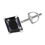 SIVYAA Men's Single Black Square Solitaire Diamond Screw Back Stud Earrings | Pure 925 Sterling Silver | Princess Cut Cubic Zirconia Ear Tops | Gift Item for Men and Boys | 6 Month Warranty, 3MM